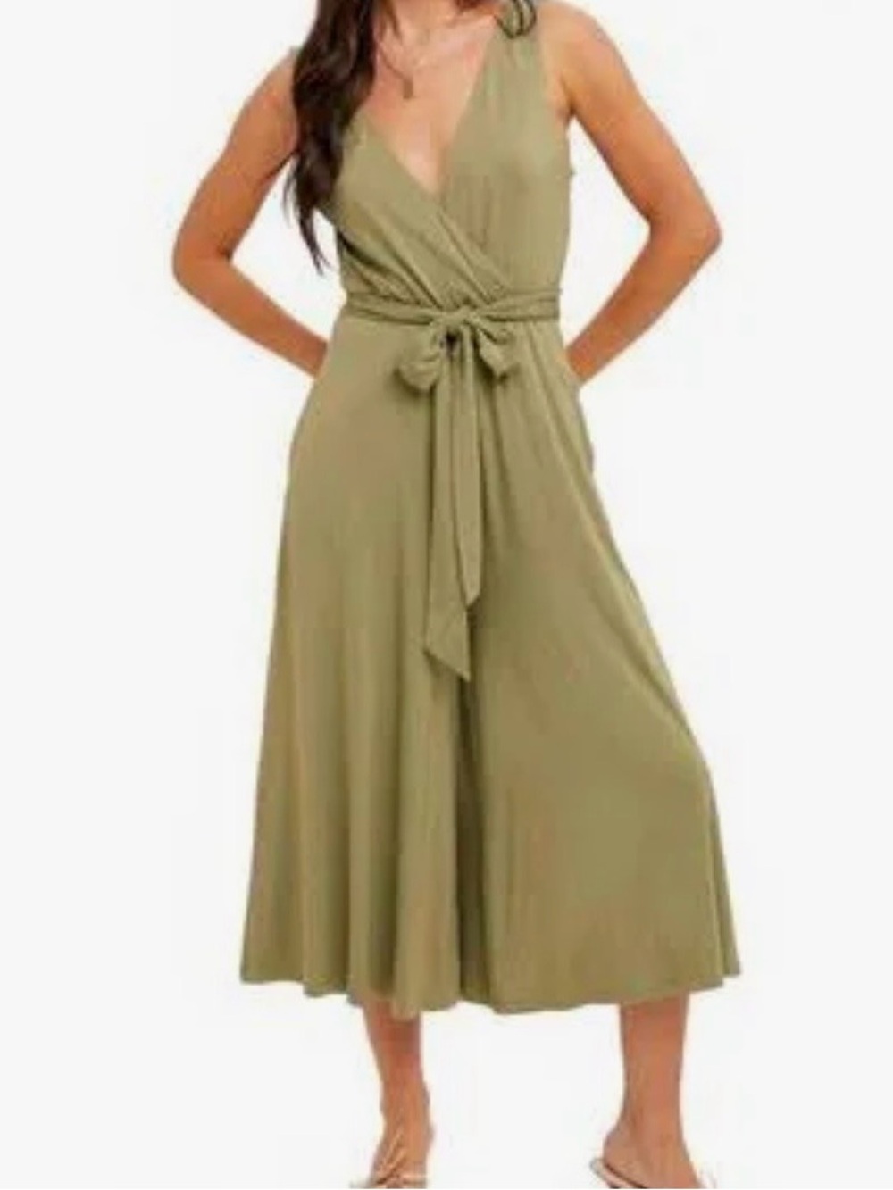 NWT Hem & Thread Olive Sleeveless Wrap Jumpsuit with Waist Tie